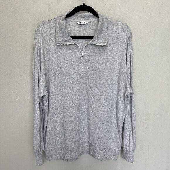 Three Dots | Light Gray Relaxed Fit Cozy Quarter Zip Pullover Top Sz. Large - Picture 2 of 5